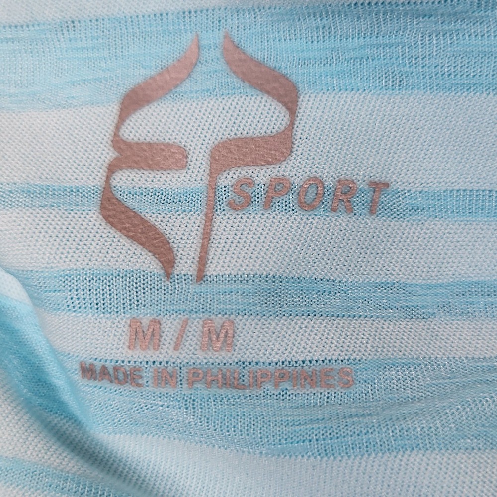 EP Sport Blue Striped Short Sleeve Activewear Shirt Size M Wrap Style Back - Picture 5 of 7